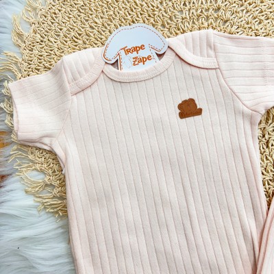 Conj. Body Manga Curta e Short Canelado - Salmão